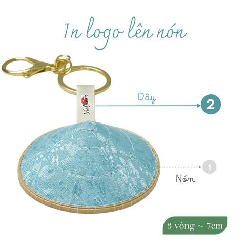 Móc khóa nón lụa 3 vòng ~ 7cm - In logo trên dây