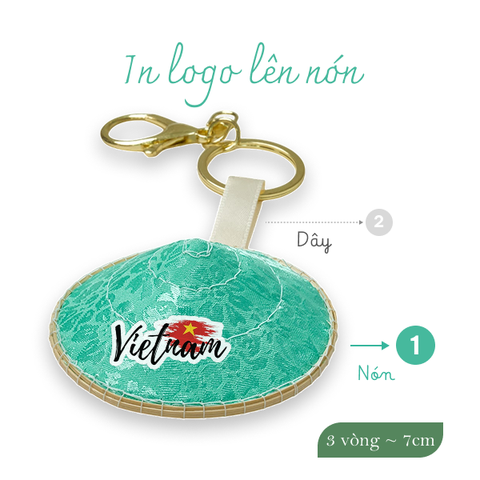 Móc khóa nón lụa 3 vòng ~ 7cm - In logo trên nón