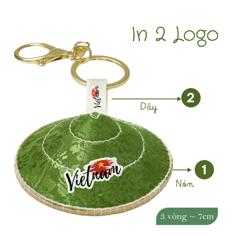 Móc khóa nón lụa 3 vòng ~ 7cm - In 2 logo