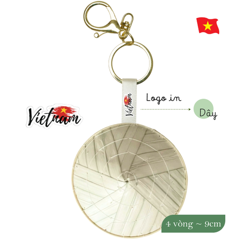 Móc khóa nón lá 3 vòng ~ 7cm - In logo trên dây