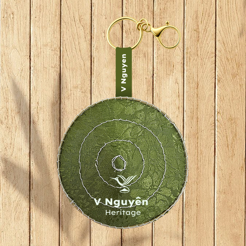 Móc khóa nón lụa 7cm in logo dây +nón