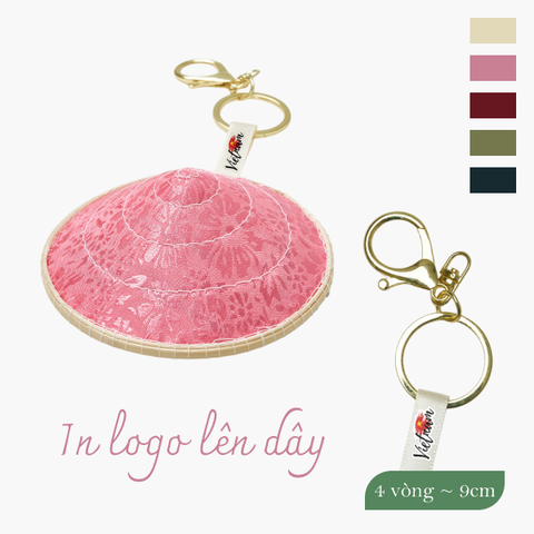 Móc khóa nón lụa 4 vòng ~ 9cm - In Logo trên dây