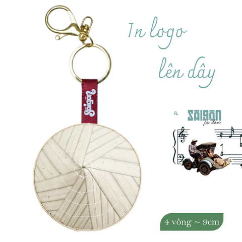 Móc khóa nón lá 4 vòng ~ 9cm - In logo lên dây