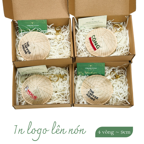 Móc khóa nón lá 4 vòng ~ 9cm - In logo lên nón