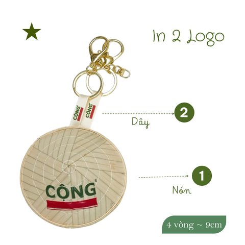 Móc khóa nón lá 4 vòng ~ 9cm - In 2 logo
