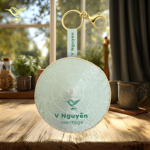Móc khóa nón lụa 9cm in 2 logo