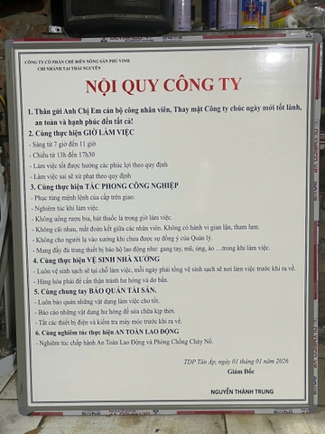 Thiết kế bảng nội quy tại công ty nông sản chi nhánh Thái Nguyên