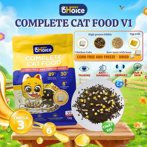 Thức ăn hạt cho mèo siêu topping Happy Choice túi 1kg hỗ trợ tiêu hoá
