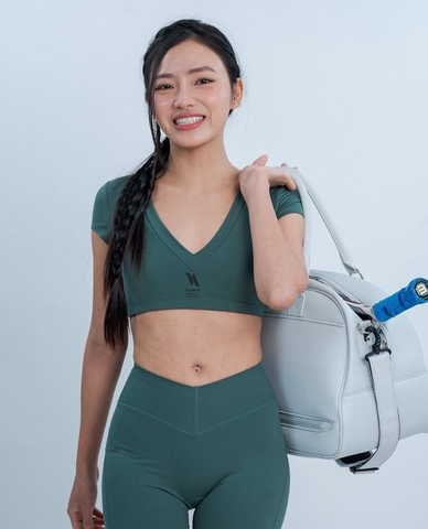 Áo bra thể thao nữ cổ tim tay ngắn