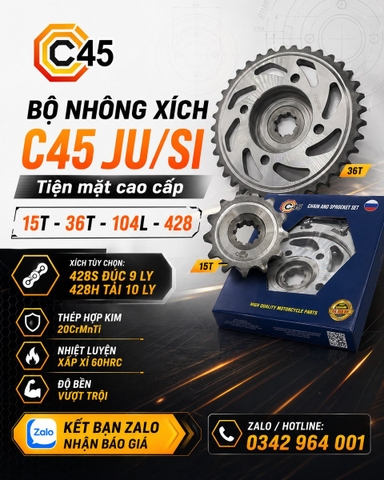 Bộ nhông xích C45 cho Yamaha Exciter 135 5 số – C45 Exciter 135 (5 số) 38-14 2 lỗ-114