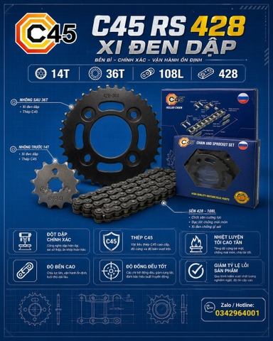 Bộ nhông xích C45 cho Suzuki Viva – C45 Viva 35-14 ko lỗ-102