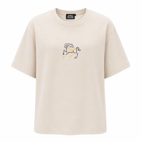 Áo phông Unisex Wash thêu ngựa Cotton Vintage - EX4