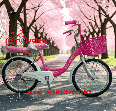 Xe đạp trẻ em nữ PTCYCLES Windows 500 Sườn đơn thiên nga màu Hồng