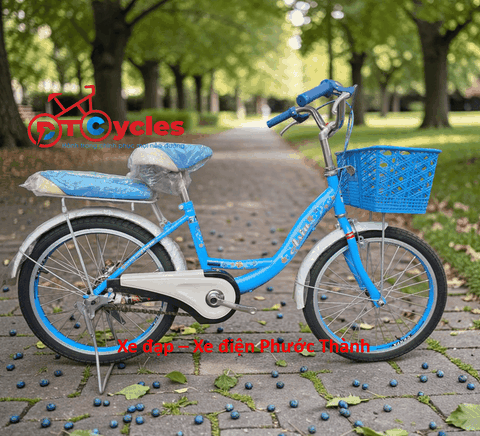 Xe đạp trẻ em nữ PTCYCLES Windows 500 Sườn đơn thiên nga màu Xanh Biển