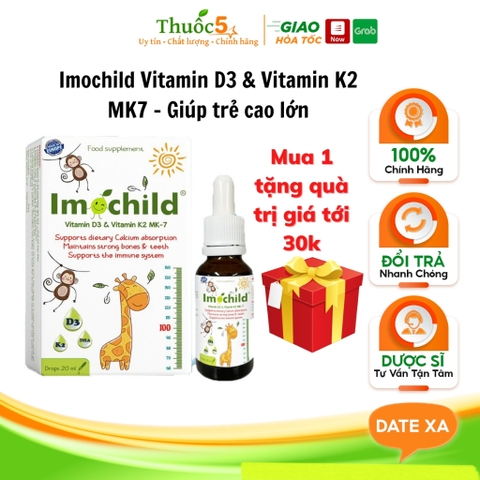 Imochild D3K2 MK7 Nhập Khẩu Tây Ban Nha Cho Bé Từ 0 Tháng