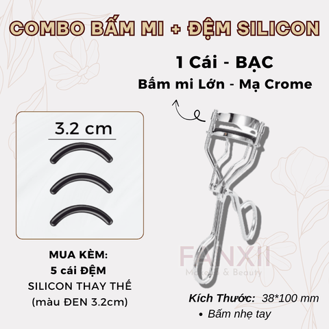 Combo: BẤM MI BẠC (Lớn) + 5 Silicon (Đen LỚN 3.2cm)