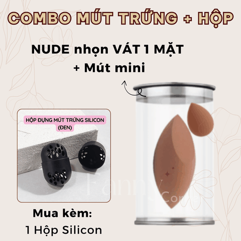 Bộ 3 SP: NUDE NHỌN (VÁT 1 MẶT) + 1 Mini + SILICON ĐEN : Combo Mút Trứng + Hộp