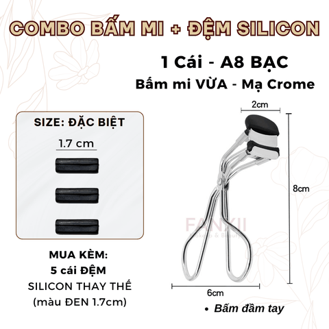 Combo: A8 BẤM MI GÓC + 5 Silicon (Đen ĐB 1.7cm)