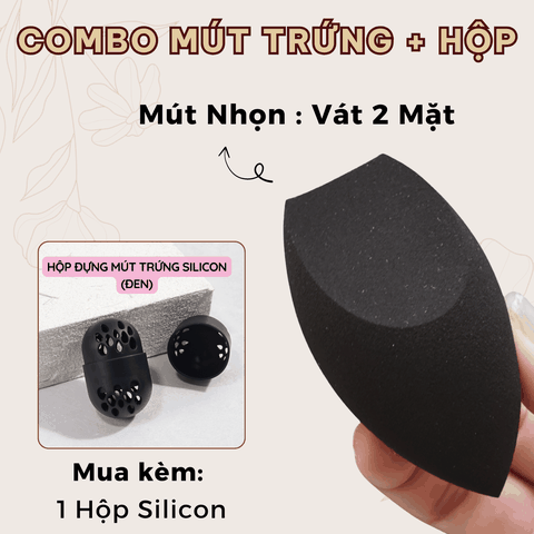 ĐEN NHỌN (VÁT 2 MẶT) + SILICON ĐEN : Combo Mút Trứng + Hộp