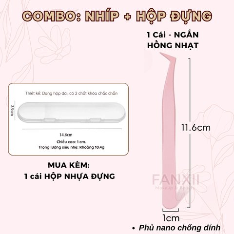 Combo: Nhíp HỒNG NHẠT NGẮN Nano + 1 Hộp Đựng
