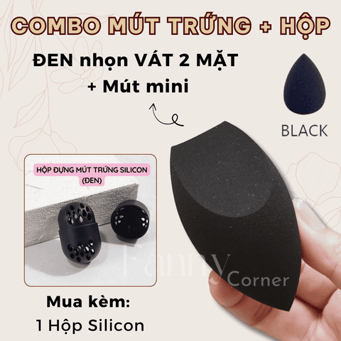 Bộ 3 SP: ĐEN NHỌN (VÁT 2 MẶT) + 1 Mini + SILICON ĐEN : Combo Mút Trứng + Hộp