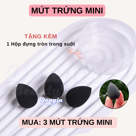 Combo: 3 mút MINI TRỨNG (ĐEN) + HỘP TRÒN TRONG (5.5cm)