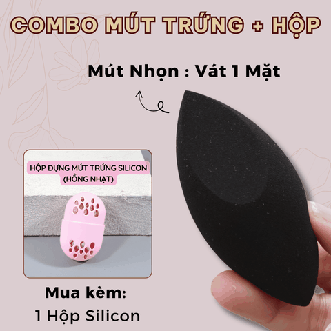 ĐEN NHỌN (VÁT 1 MẶT) + SILICON HỒNG : Combo Mút Trứng + Hộp