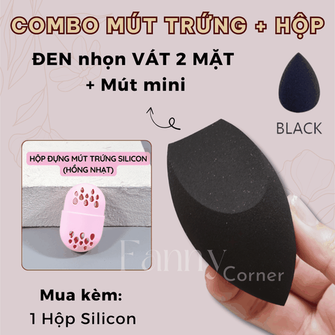 Bộ 3 SP: ĐEN NHỌN (VÁT 2 MẶT) + 1 Mini + SILICON HỒNG : Combo Mút Trứng + Hộp