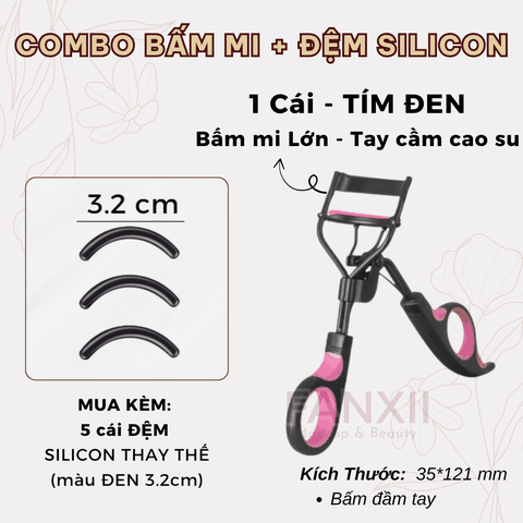 Combo: BẤM MI TÍM ĐEN (Lớn) + 5 Silicon (Đen LỚN 3.2cm)