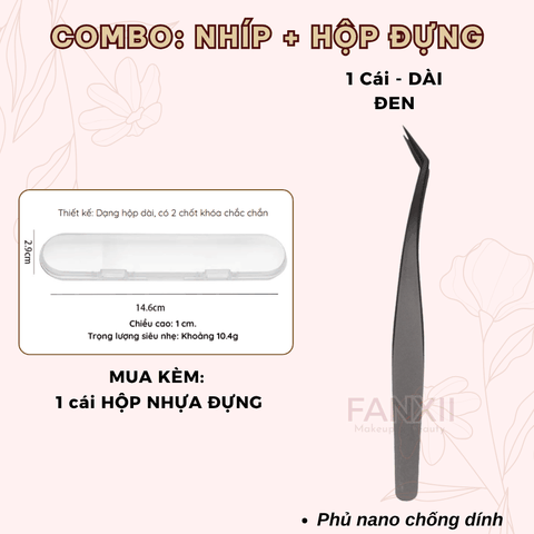 Combo: Nhíp ĐEN DÀI Nano + 1 Hộp Đựng