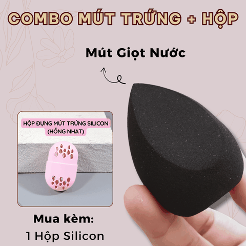ĐEN GIỌT NƯỚC + SILICON HỒNG: Combo Mút Trứng + Hộp