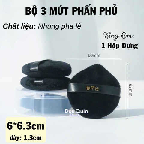 Combo: 3 Mút ĐEN NHỌN (vừa) 6cm + Hộp Trong 8.3cm