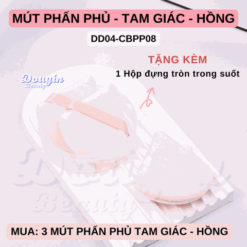 Combo: 3 mút Phấn Phủ Tam Giác (HỒNG) + HỘP TRÒN TRONG (8.3cm)