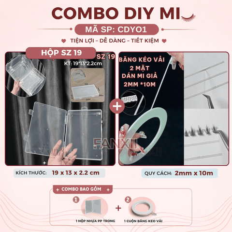 CDY01 sz 19: Hộp trong + 1 Cuộn BK Vải (2mm*10m) - Combo DIY Mi