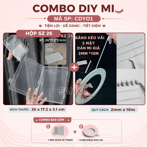 CDY01 sz 26: Hộp trong + 1 Cuộn BK Vải (2mm*10m) - Combo DIY Mi