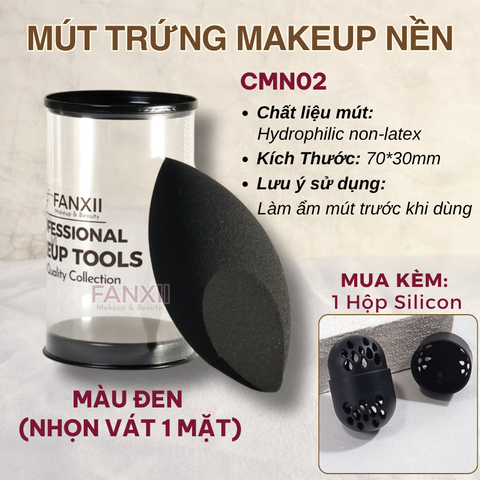 Combo: ĐEN Nhọn 1 Mặt + Silicon ĐEN [Combo Mút trứng + Hộp]