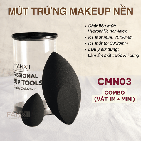 Combo 2SP: ĐEN Nhọn 1 Mặt + Mini ĐEN [Bộ Mút Trứng]