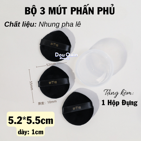 Combo: 3 Mút ĐEN NHỌN 5.2 cm + Hộp Trong 5.5cm