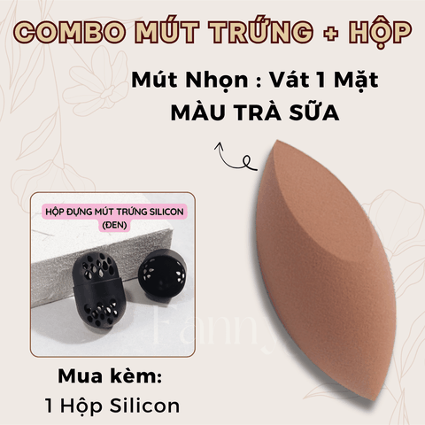 NUDE NHỌN (VÁT 1 MẶT) + SILICON ĐEN : Combo Mút Trứng + Hộp