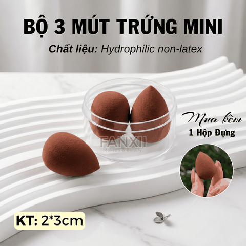 Combo: 3 mút MINI TRỨNG (NÂU) + HỘP TRÒN TRONG (5.5cm)