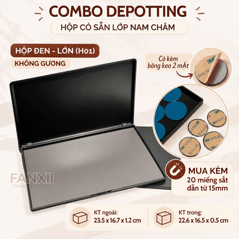 CDY07: H01 LỚN - Combo: Hộp Depotting + 20 Miếng dẫn từ 15mm + Bk