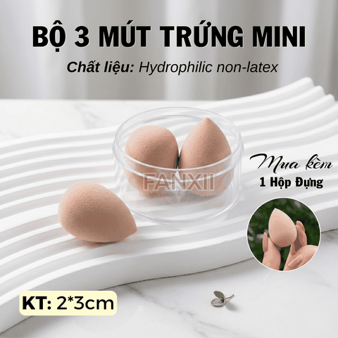 Combo: 3 mút MINI TRỨNG (NUDE) + HỘP TRÒN TRONG (5.5cm)