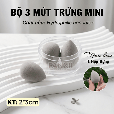 Combo: 3 mút MINI TRỨNG (XÁM) + HỘP TRÒN TRONG (5.5cm)