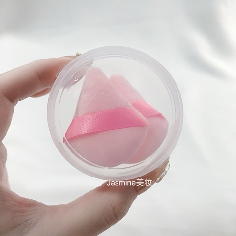 Combo: 3 mút (TG Nhọn) MÚT PHẤN MINI - HỒNG + HỘP TRÒN TRONG (5.5cm)