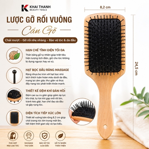 Lược Gỡ Rối Vuông Cán Gỗ XD-127