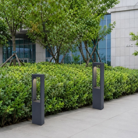Đèn Bollard Sân Vườn Vuông Góc Cạnh Xám LL02