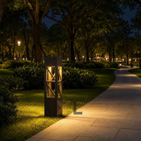 Đèn Bollard Vuông Họa Tiết X Chéo  LL10