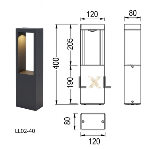 Đèn Bollard Sân Vườn Vuông Góc Cạnh Xám LL02