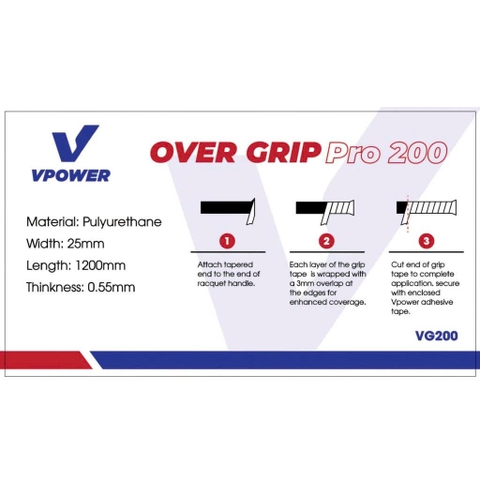 Quấn Cán Vợt Vpower VG200 (Over Grip Pro 200) - 1 Chiếc / Chọn Màu