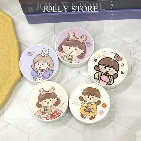 Khay gương bé tròn cute JOLLY đựng lens kèm dụng cụ đeo lens